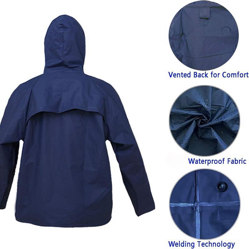 Ultra-Lite Rain Coat with Pants for Men Women Waterproof Rain Suit for Sport(Navy)