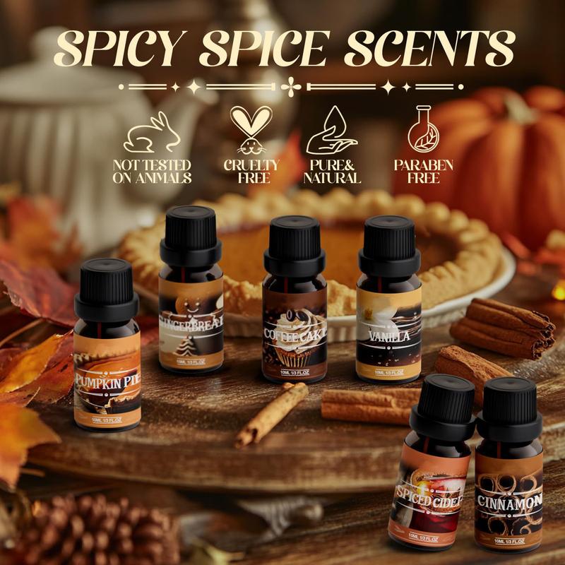 Spice Fragrance Oils Set, Premium Essential Oils Set for Diffuser, Candle, Soap Making, Warm Fall Scented Oil, Cinnamon, Spiced Cider, Pumpkin Pie, Coffee Cake, Gingerbread, Vanilla Spice,Witchy Supplies Perfume Freshener Aroma