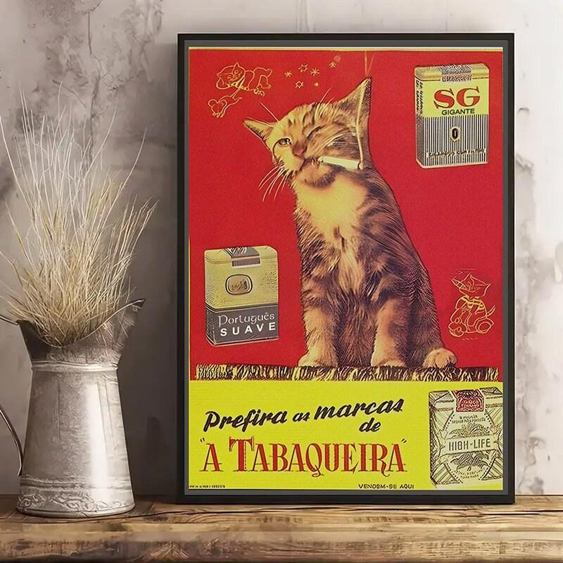 Retro Cat Smoking Poster No Frame, Prefira As Marcas De A Tabaqueira Poster, Vintage Cigarette Advertisement Print Art, Funny 1950s Wall Art Decor