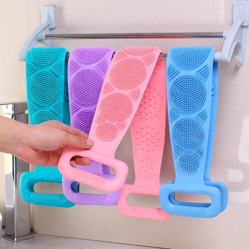 Silicone Bath Belt, 1 Set Back Scrubber Towel, Back Massage Belt, Bathing Accessories for Home Bathroom, Bathing Supplies, Men Gifts