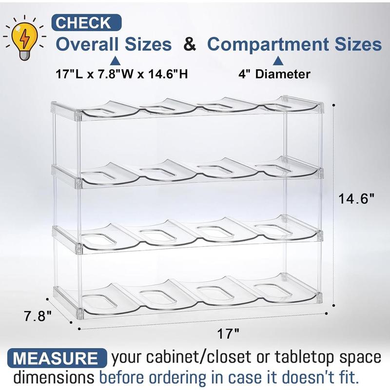 4 Tier Stackable Water Bottle Organizer Holder for Cabinet - for Stanley 40 oz & Others' Large Cup, Tumbler Organization - Clear Wine Rack, Home Kitchen Countertop Fridge Pantry Shelf Storage, Hold 16 Household Compartment Fitting Plastic