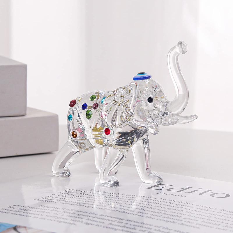 Crystal Elephant Statu Glass Elephant Figurines with Trunk Up Art Glass Animal Sculpture Collectible Figurines Lucky Feng Shui Home Decor Ornaments