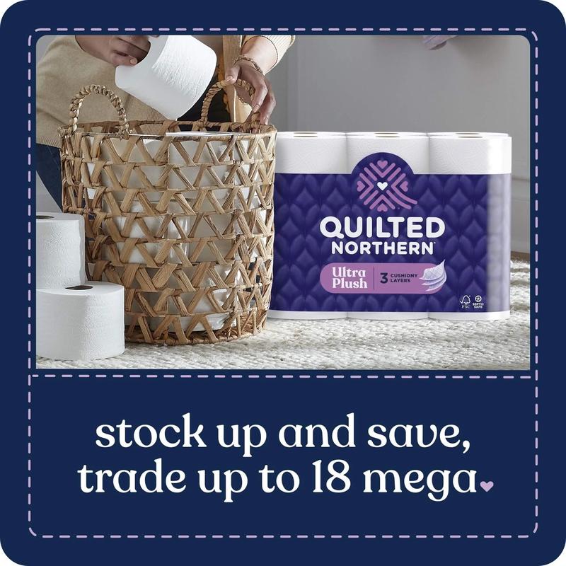 Quilted Northern Ultra Plush 3-Ply Toilet Paper, 12 Mega Rolls - Soft and Absorbent - Wipes