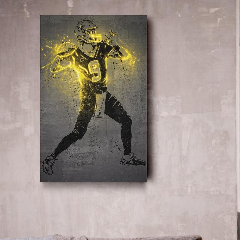 Drew Brees Poster Neon Splash New Orleans Saints NFL UnFramed Canvas Wall Art Print Home Decor Man Cave Gift