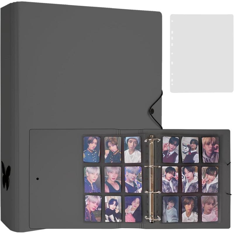 Minimalist Photocard Binder with 25 Pages 4 Pocket Single Side Inner Refills and 2 Divider Acid-Free with 225 Pockets (Black, A4 Plus)