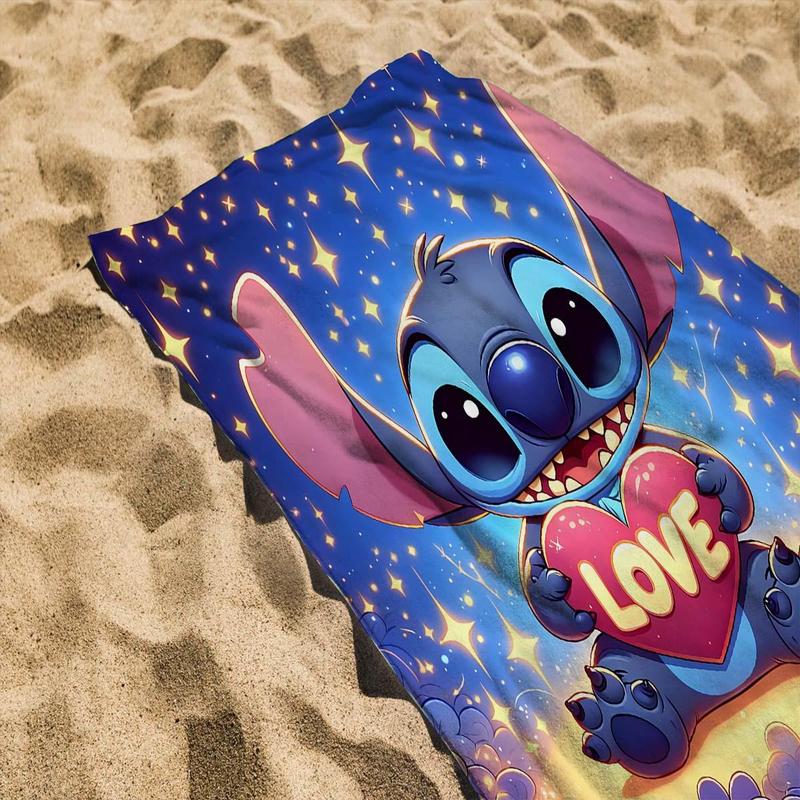 Cartoon Lilo & Stitch Pattern Beach Towel, 1 Count Soft Water Absorbent Towel, Quick Drying Towel for Beach, Swimming Pool, Camping, Hiking, Travel