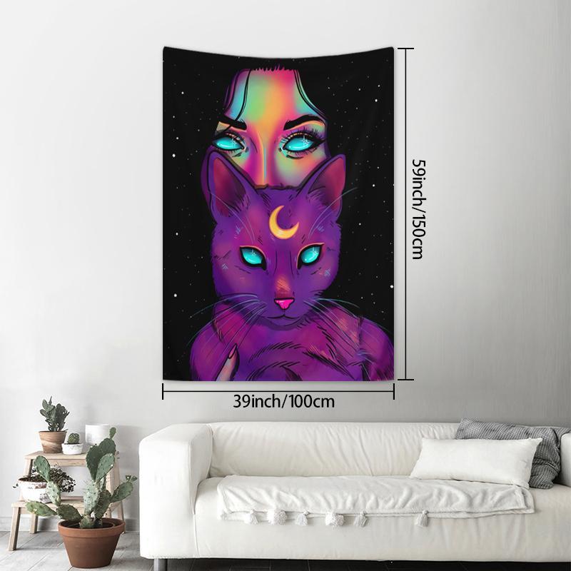 1 Count Fashionable Woman & Cat Pattern Tapestry, Wall Hanging Decor for Living Room Bedroom, Home Decor Tapestry