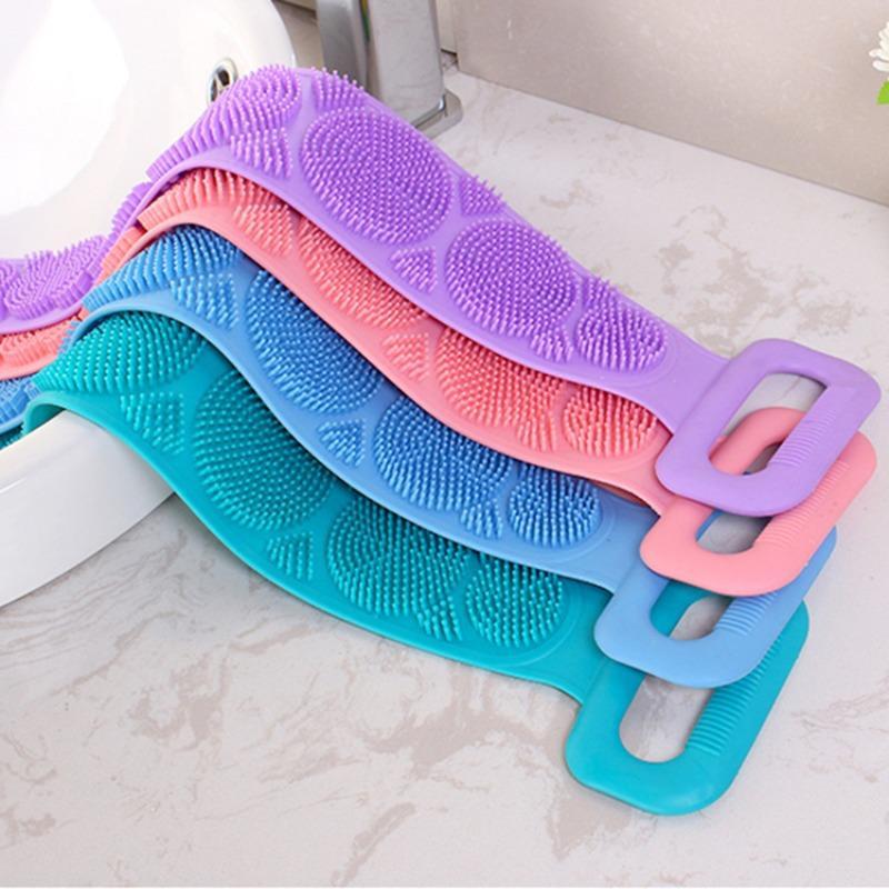 Silicone Bath Belt, 1 Set Back Scrubber Towel, Back Massage Belt, Bathing Accessories for Home Bathroom, Bathing Supplies, Men Gifts