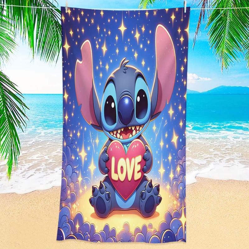 Cartoon Lilo & Stitch Pattern Beach Towel, 1 Count Soft Water Absorbent Towel, Quick Drying Towel for Beach, Swimming Pool, Camping, Hiking, Travel