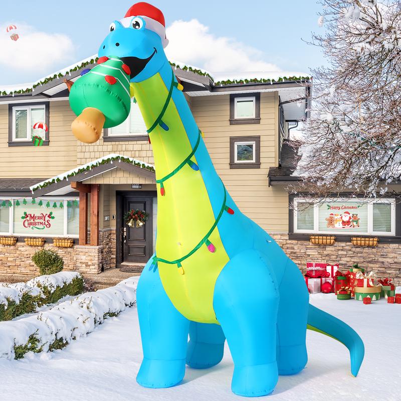 Christmas Dinosaur Eat Christmas Tree 10FT Inflatables Outdoor Decorations with LEDs