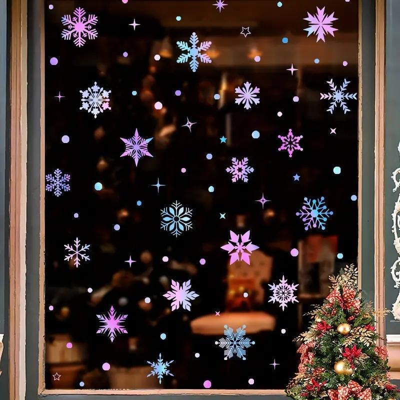 Snowflake Pattern Luminous Window Sticker, 3 Sheets set Self Adhesive Removable Window Decal, Christmas Decorative Sticker for Home Party Festival