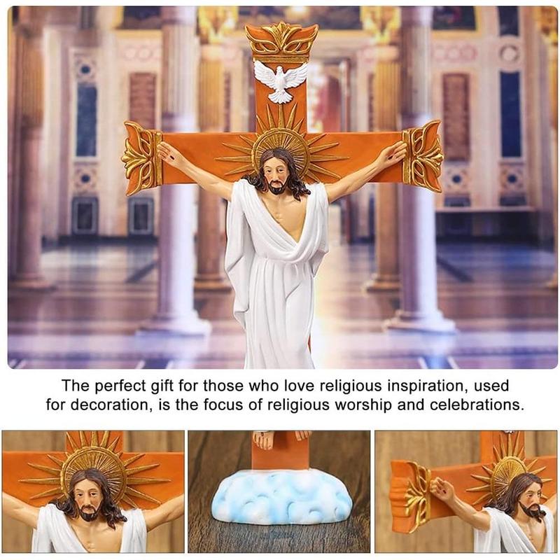 Catholic Crucifix Cross Church Ornaments, for Decorations Home Office Table Resin Jesus Christ Statues and Figurines 7.87Inch