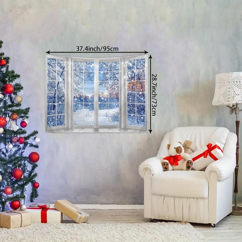 Christmas Themed Tapestry, 1 Count 3D Effect Window Background Tapestry, Festive Decoration Tapestry for Home Living Room Bedroom