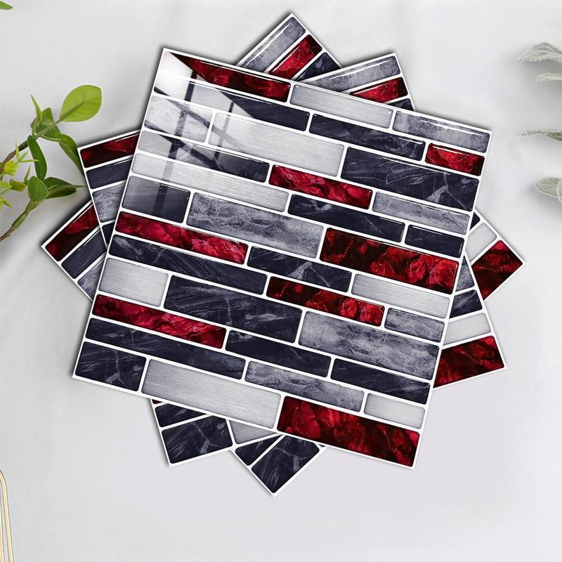 Tiles Pattern Self-adhesive Removable Wall Sticker, 10pcs set Decorative Wall Decal, Wall Decor For Home Kitchen & Bathroom