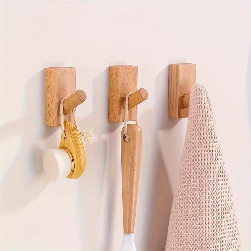 Wooden Wall Mounted Hook, 4 Counts Simple Decorative Wall Hook, Multi-purpose Storage Hook for Bath Towel, Coat and More, Home Organizer