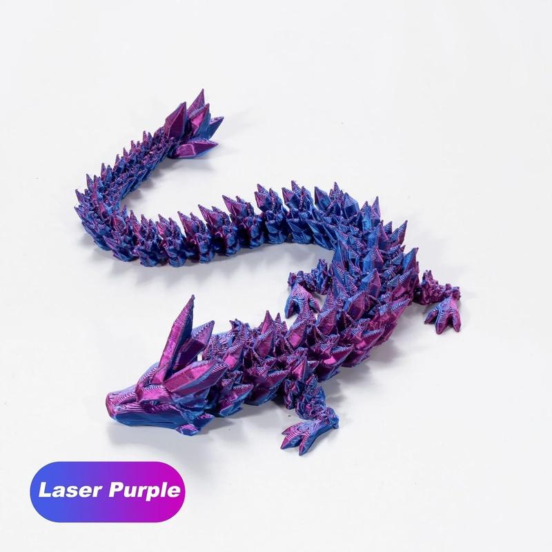 3 Pcs 3D Printed Crystal Dragon Ornament 12in. Creative Engraving Flexible Articulated Dragon Toy. Desktop Decor for Home Office Dormitory Car School.(Purple+Green+Red)