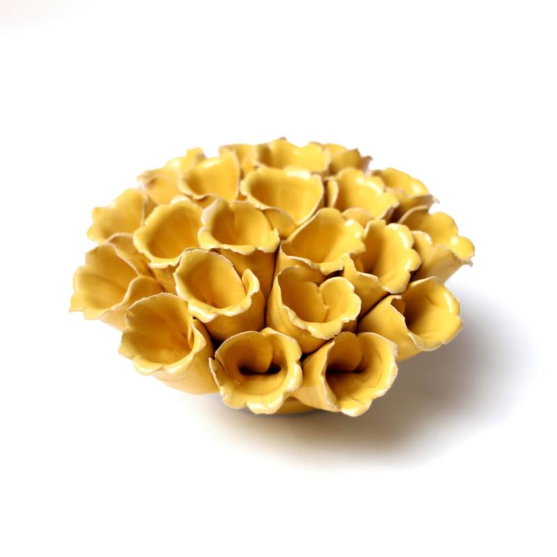 Ceramic Flower Wall Art Polyp Yellow Medium