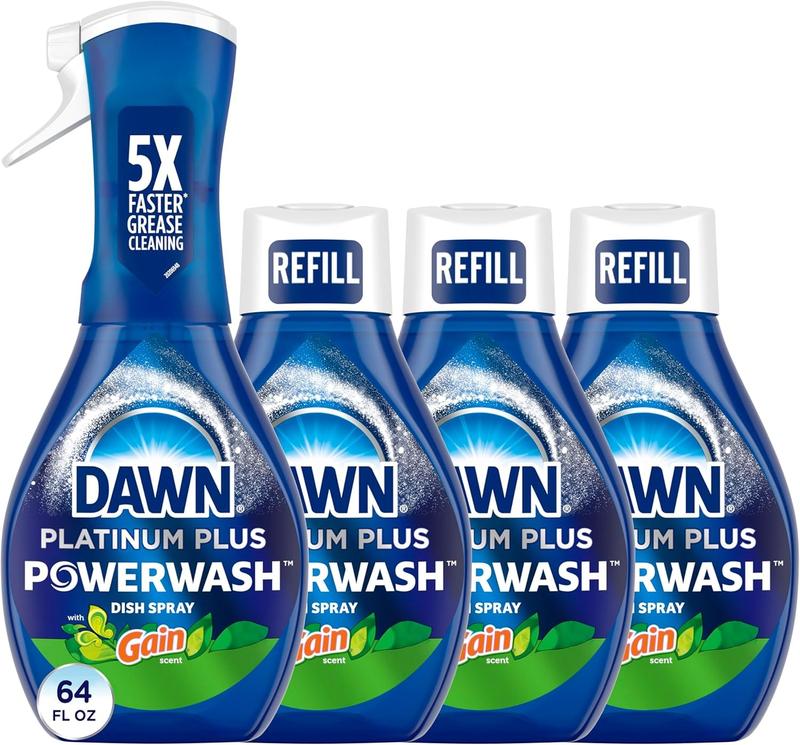 Power wash Original Dish Spray, Liquid Dish Soap, Dish Soap Refill, 1 Starter Kit + 3 Refills, 4 pack 64 Fl Oz