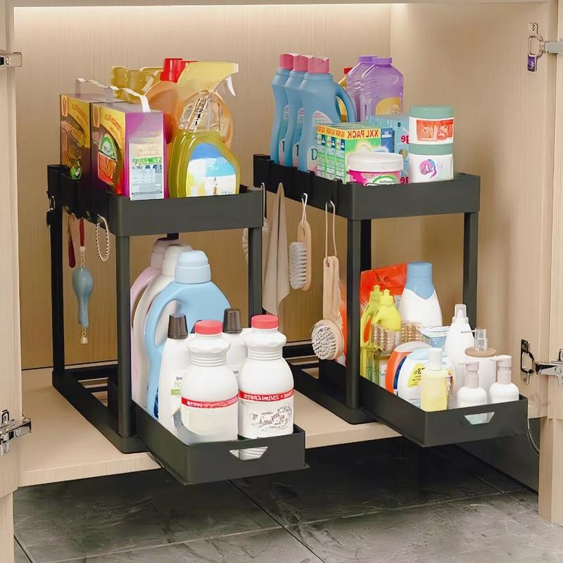 2count Under Sink Organizer with 2 Sliding Drawers, Black, Unisex, Caddy, Sinks-Storage artifacts