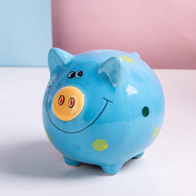 JYPHM Ceramic Piggy Bank for   Bank for Boys and Girls  Birthday Gift  Decor Piggy Banks Blue (5x5x4inch)