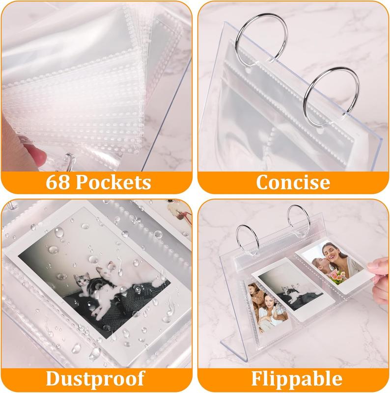 Desktop Small Photo Album, 68 Pockets  Flip Mini Photo Book, Tabletop Picture Display suitable for 2x3 inch Polaroid Fujifilm Cameras Kpop Photocard Flash Card