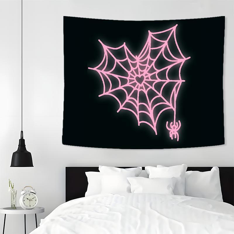 Pink Spider Web Pattern Tapestry, Gothic Style Wall Hanging, Wall Decor for Home Living Room Bedroom Dormitory, Home Decor, Room Decor