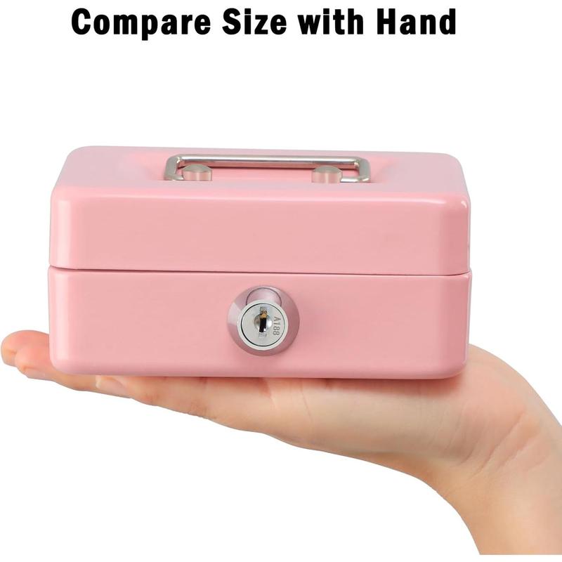 Adorable Pink Locking Steel Mini Cash Box - with Removable Coin Tray and Key Lock, Measuring 4.92