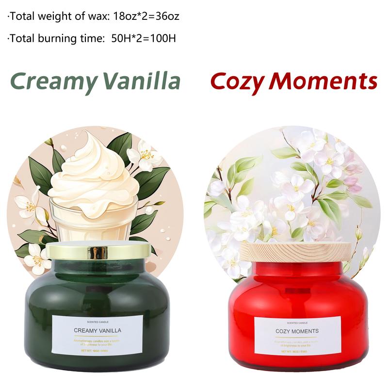 Large Capacity (36 Oz), Burning For 100h,2 Home Scented Candles - Glass Jar Candles - Men's And Women's Candle Gifts - Luxury Home Candles, Creamy Vanilla And Cozy Moments Fragrance, Sweet Companion For A Warm Home.