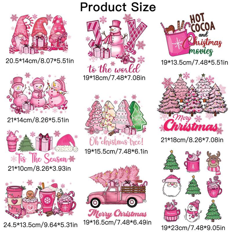 Christmas Themed Sticker, 10pcs Cute Heat Transfer Decorative Sticker, Easy to Use, Suitable for DIY T-shirt, Jeans, Backpack, Hat, Christmas Gift