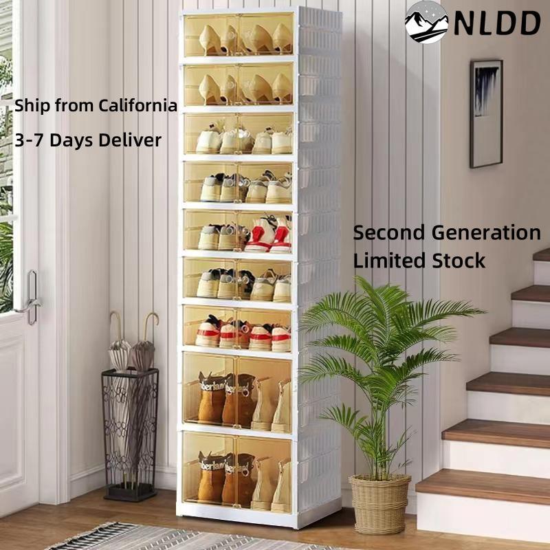 9-Tier Ultimate Foldable Shoe Rack Organizer: Closet Storage Solution for 18 Pairs.Plastic,Collapsible Magnetic Installation Box Boxes