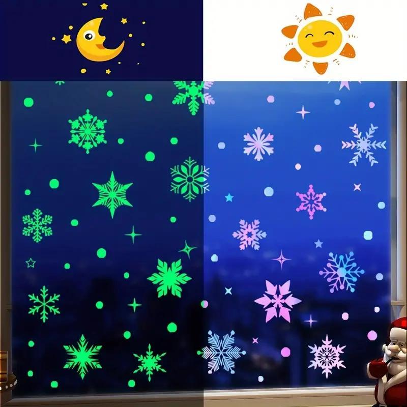 Snowflake Pattern Luminous Window Sticker, 3 Sheets set Self Adhesive Removable Window Decal, Christmas Decorative Sticker for Home Party Festival