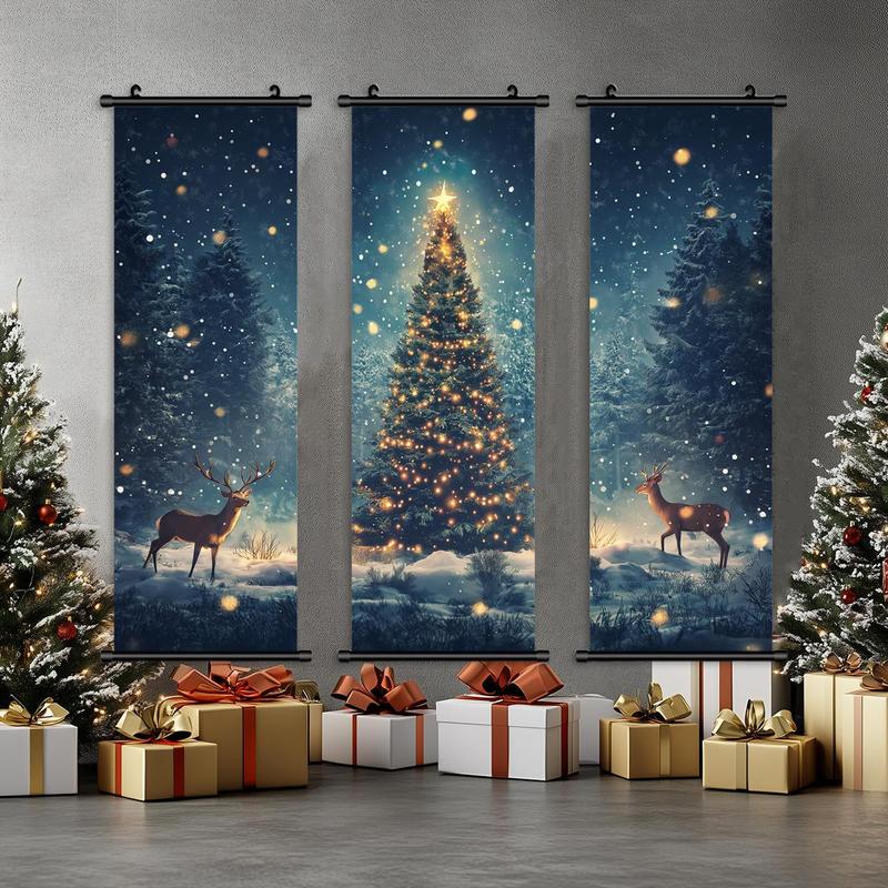 Christmas Themed Wall Hanging Banner, 3 Counts set Modern Art Poster, Wall Art Decor for Home Living Room Bedroom Office School