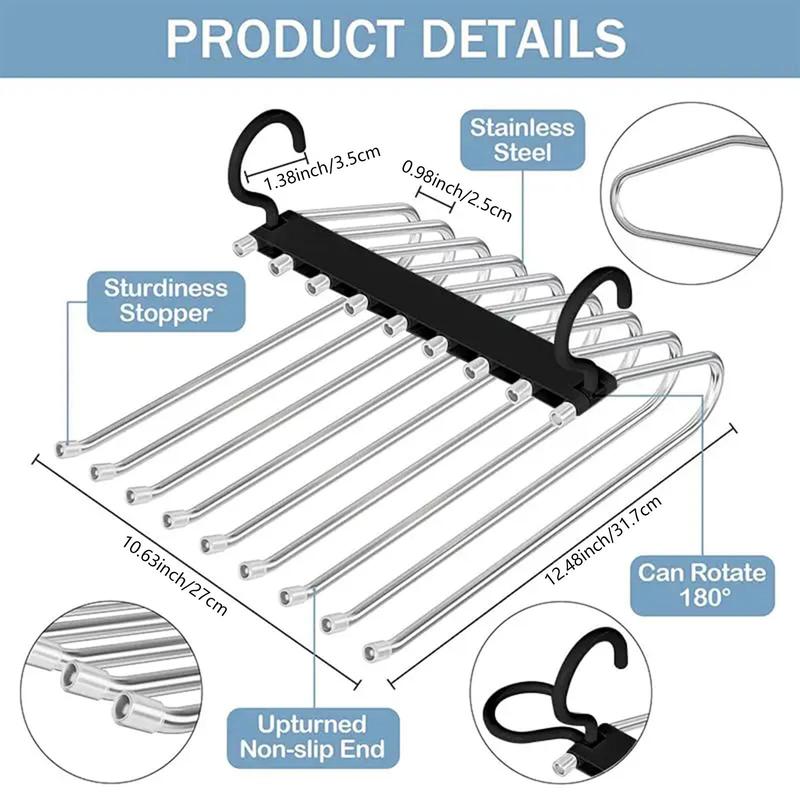 9-layer Pants Hanger, Space Saving Pant Hanger Organizer, Multifunctional Pants Rack, Bedroom Clothes Rack Organizer, Closet Organizer for Pants Jeans Leggings Trousers, Room Accessories