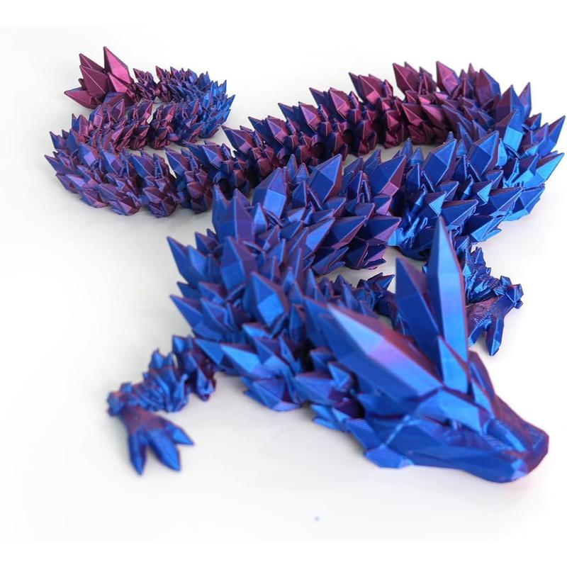 3 Pcs 3D Printed Crystal Dragon Ornament 12in. Creative Engraving Flexible Articulated Dragon Toy. Desktop Decor for Home Office Dormitory Car School.(Purple+Green+Red)