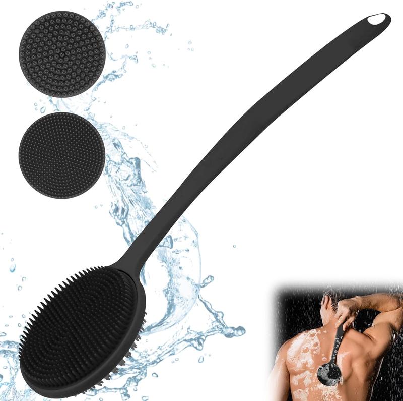 Silicone Back Scrubber for Shower, New Update Bath Body Double Sided Brush with Long Handle for Shower Exfoliating and Lightweight Pack