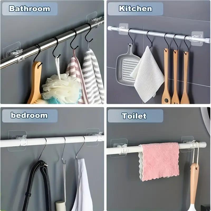 Self-adhesive Wardrobe Hanging Rod Holder, 2 Counts Punch Free Curtain Rod Hook for Home Supplies, Bedroom Accessories, Room Decor