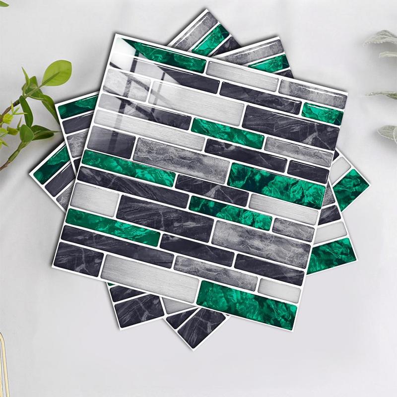 Tiles Pattern Self-adhesive Removable Wall Sticker, 10pcs set Decorative Wall Decal, Wall Decor For Home Kitchen & Bathroom