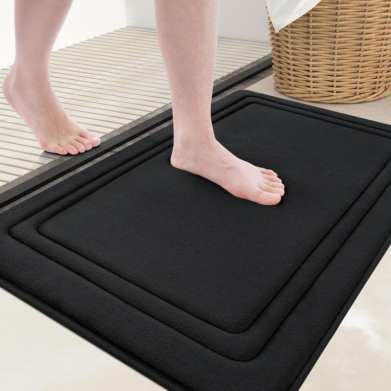 Memory Foam Bath Mat Rug 24x16, Extra Soft, Non-Slip, Absorbent Bathroom Rug, Machine Washable and Dry Cleanable, Comfortable Bathroom Rug for Bathroom Floors, Tubs and Showers, Black