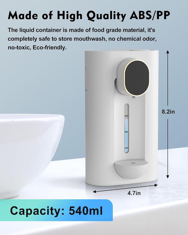 Hoofun Automatic Mouthwash Dispenser for Bathroom,Suitable for All Age Groups, Bathroom Accessories White，18.26Oz Wall Mounted Mouth Wash Dispenser with Magnetic Cups, Smart Mouthwash，3 Dispensing Level