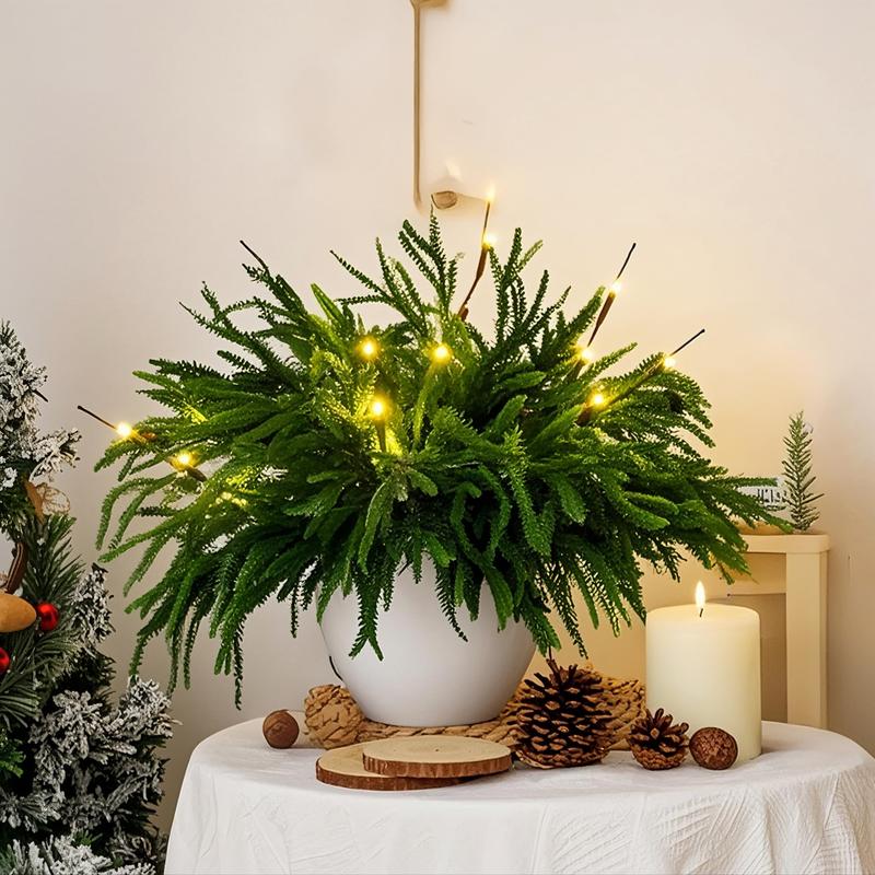 18'' LED Norfolk Pine Stems – Realistic Faux Christmas Greenery for Wreaths, Garlands & DIY Holiday Decor