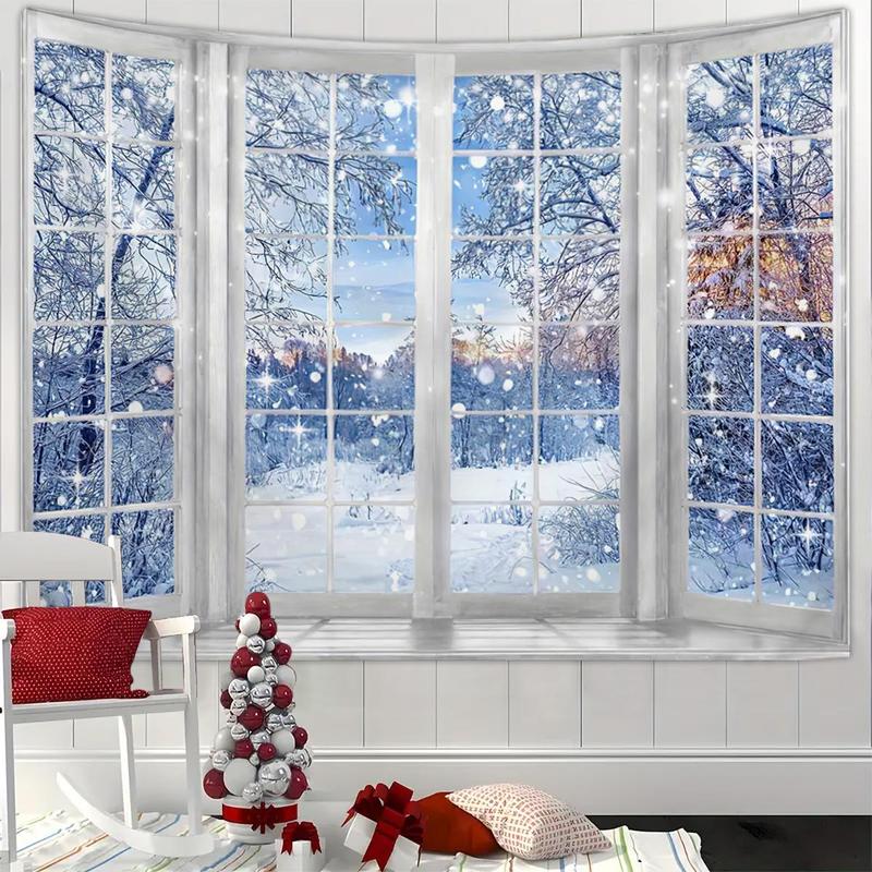 Christmas Themed Tapestry, 1 Count 3D Effect Window Background Tapestry, Festive Decoration Tapestry for Home Living Room Bedroom