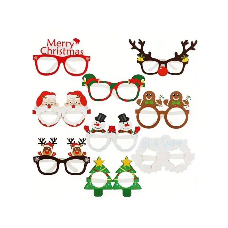 9 Pairs Of Fun Santa Claus Christmas Tree Elk Shaped Paper Glasses - Party Favors For Photo Booth Props And Christmas Decorations - Novelty Accessories For Holiday Celebrations, Christmas Decor, Christmas Decorations, Christmas Gifts