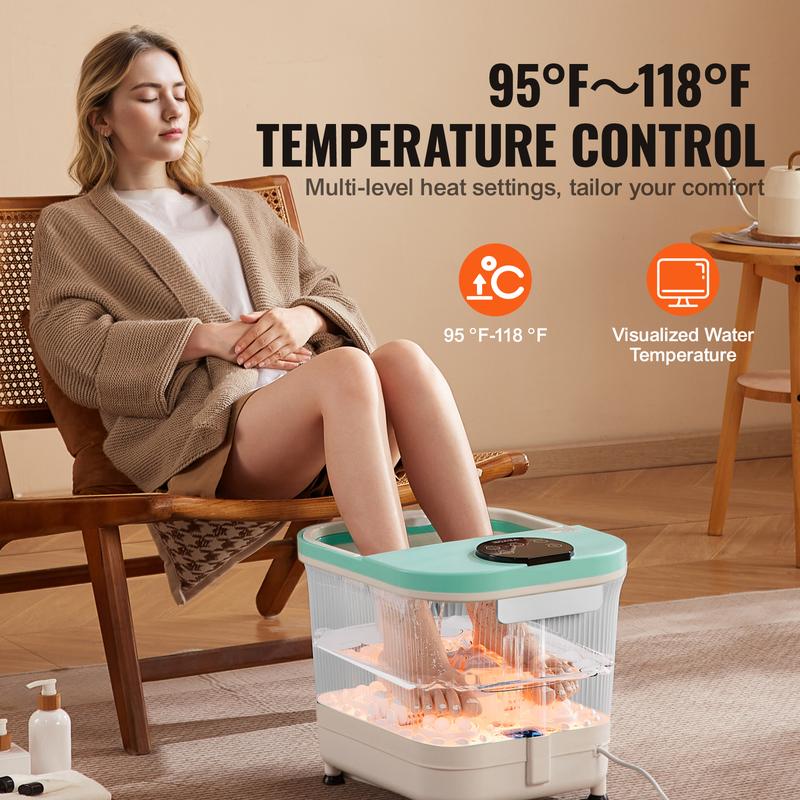 VEVOR Collapsible Foot Spa Bath Massager, 95°F - 118°F Heated Pedicure Foot Bath Tub with Adjustable Water Shower, 30 Massage Rollers, Feet Soaking Tub with Remote Control & Timer for Stress Relief