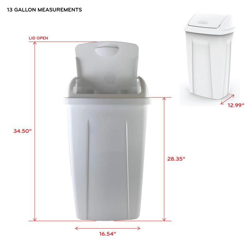 Mainstays 13 Gallon Trash Can, Plastic Swing Top Kitchen Garbage Trash Can, Black, 12.5