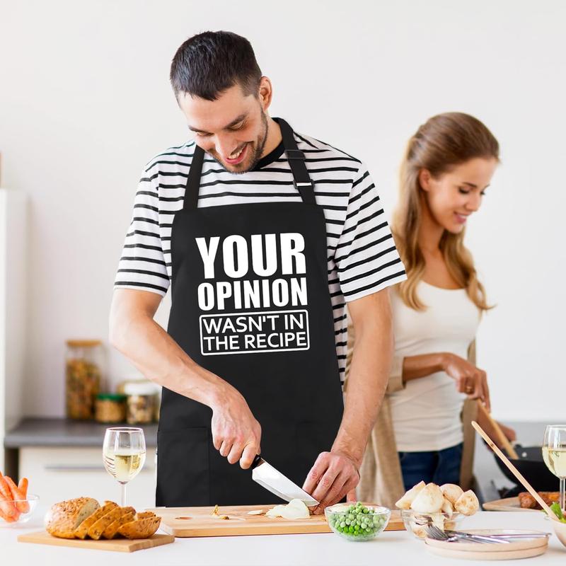 Grill Aprons for Men Funny - Your Opinion Wasnt in the Recipe - Mens Kitchen Chef Cooking Grilling BBQ Apron with 2 Pockets - Birthday Fathers Day Christmas Gifts for Dad, Husband