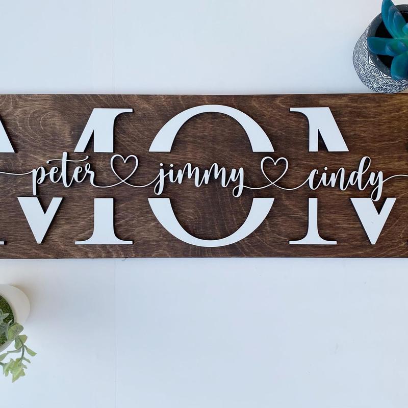 3D Personalized Mom Sign with Children Name| Personalized Mother's Day Gift for Wife and Mom| Personalized Holiday Gift Sign for Mom Decor Wood Vinyl Wooden