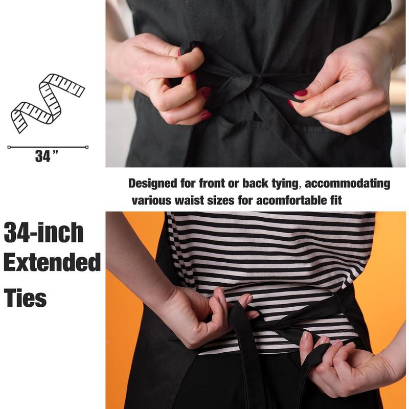 12 Pack Bib Apron - Unisex Black Apron Bulk with 2 Roomy Pockets Machine Washable for Kitchen Crafting BBQ Drawing