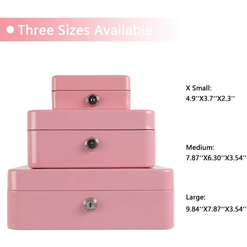 Adorable Pink Locking Steel Mini Cash Box - with Removable Coin Tray and Key Lock, Measuring 4.92