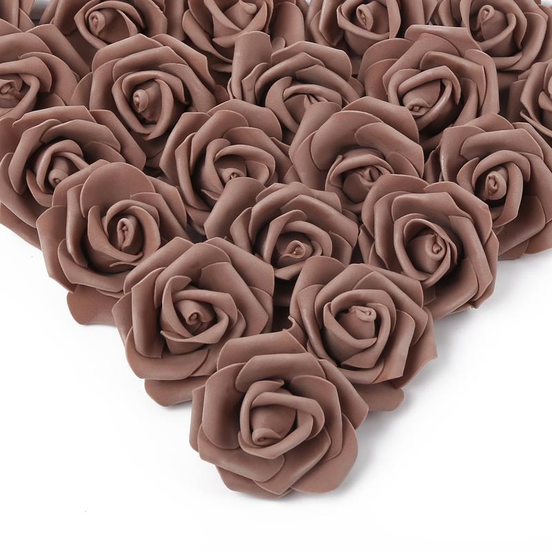 Artificial Rose Flower Heads, 100pieces Real Looking Light Pink Foam Fake Roses for DIY Wedding Baby Shower Centerpieces Arrangements Party Tables Home Decorations