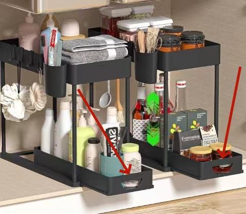 2count Under Sink Organizer with 2 Sliding Drawers, Black, Unisex, Caddy, Sinks-Storage artifacts